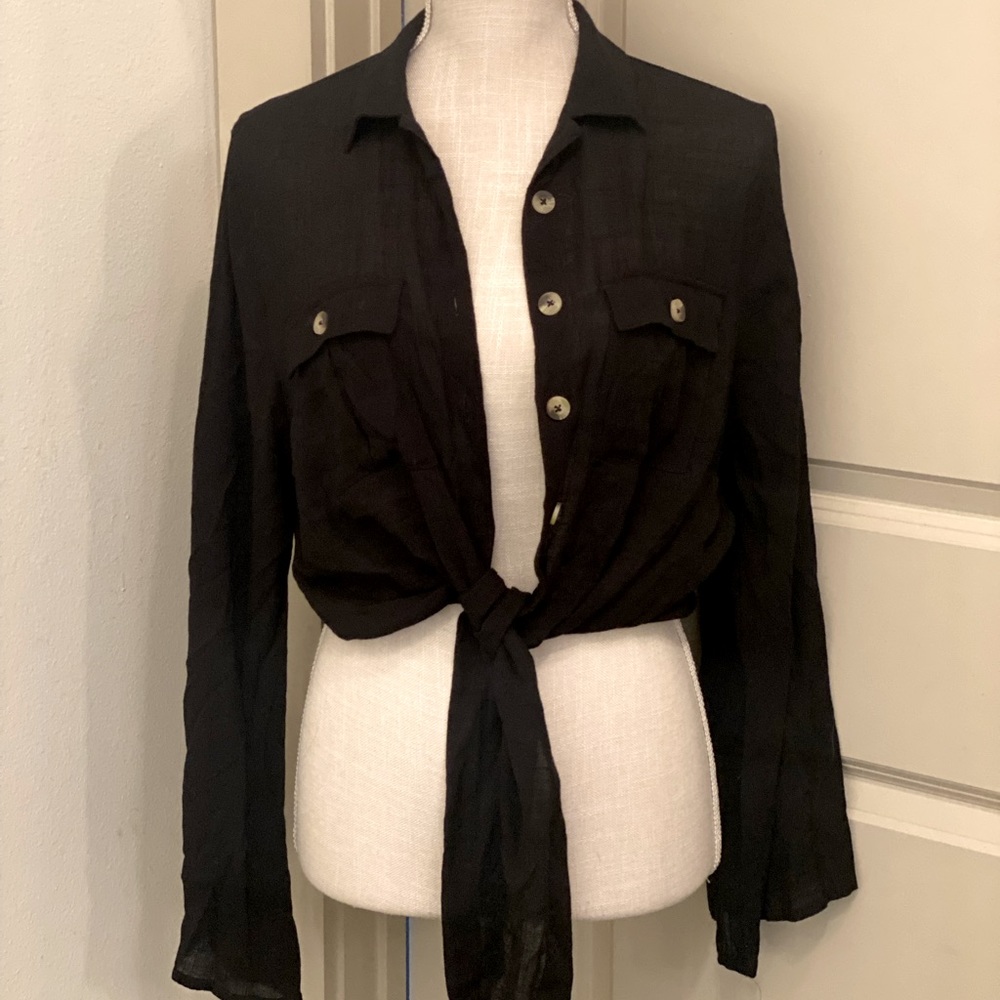 Front tie black blouse